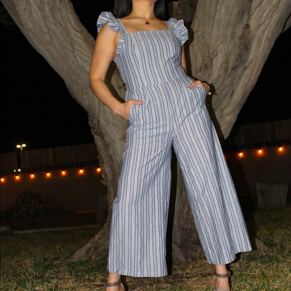 Heather Blue Striped Capri Romper